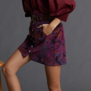 Anthropologie Burgundy Floral Mini Skirt